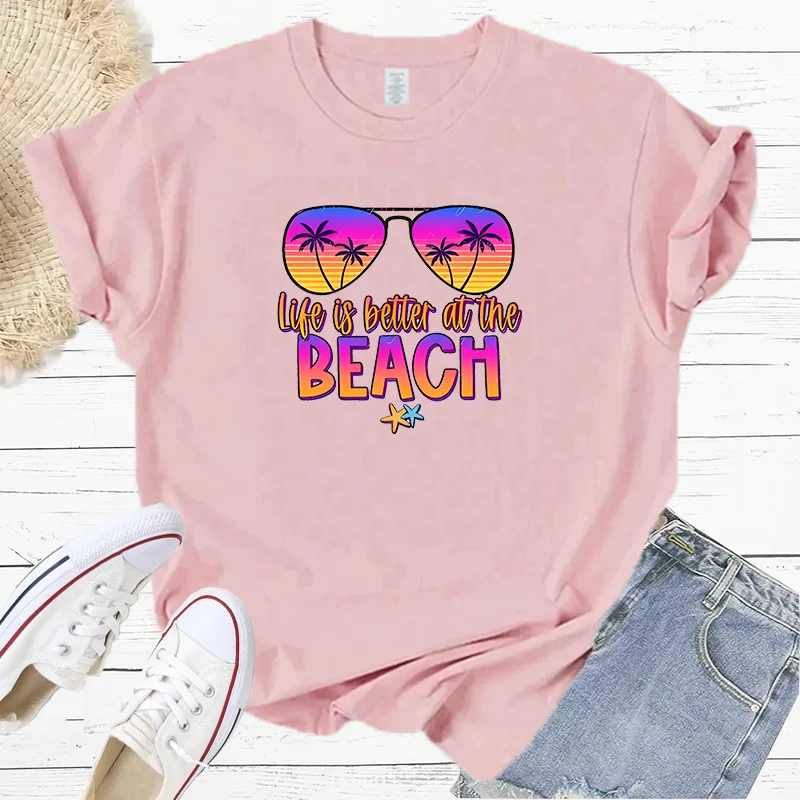 Summer Life Is Better At The Beach Fashion Sports Women's T-Shirt Harajuku Graphic Clothing Women's Top,Drop Ship