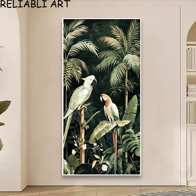 Green Leaves Parrort Animal Poster and Prints Nordic Style Canvas Painting Wall Art Pictures For Living Room Home Decor No Frame
