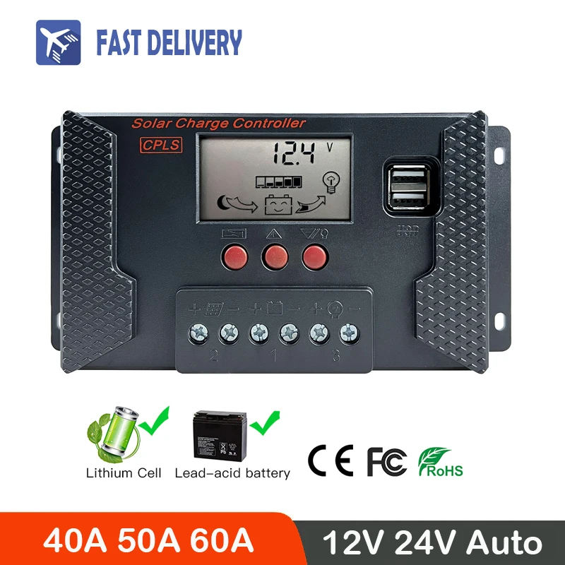 

40A 50A 60A Solar Charge Controller PWM PV Regulaor For 12V 24V Ternary Lithium Lifepo4 Lead acid Battery For Solar Panel Cells