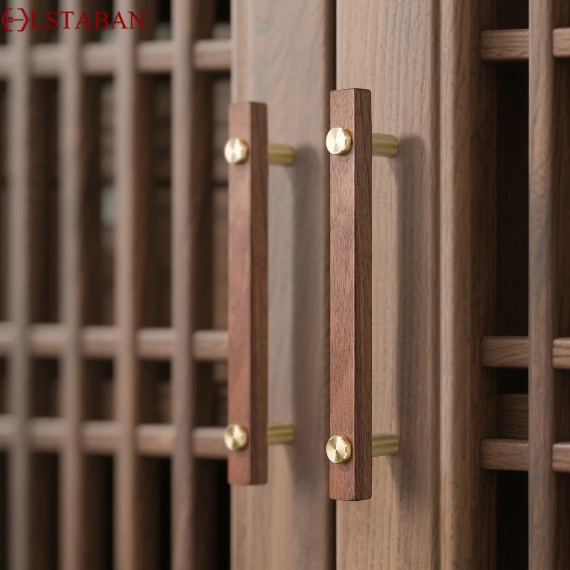 

Chinese Style Antique Kitchen Cabinet Door Knob Walnut Wood Cupboard Wardrobe Cabinet Handle Pure Copper Furniture Drawer Pulls