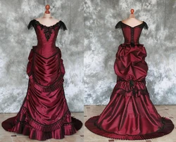 Victorian red Bustle gown dress Gothic vampire Dress Masquerade Ball Gown Reenactment Clothing women Christmas Dresses