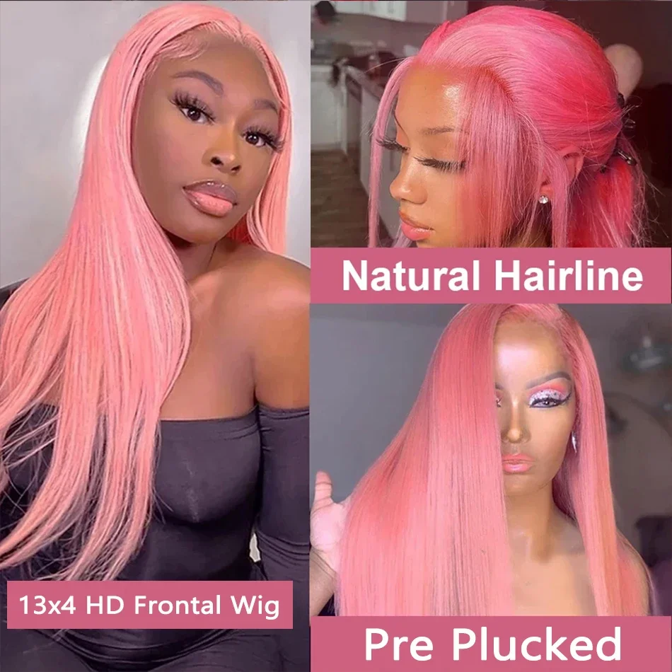 Pink 13x4 Bone Straight Lace Front Wig Human Hair 13x6 HD Lace Frontal Wig for Women Choice Cosplay 30 inch Colored Guleless Wig