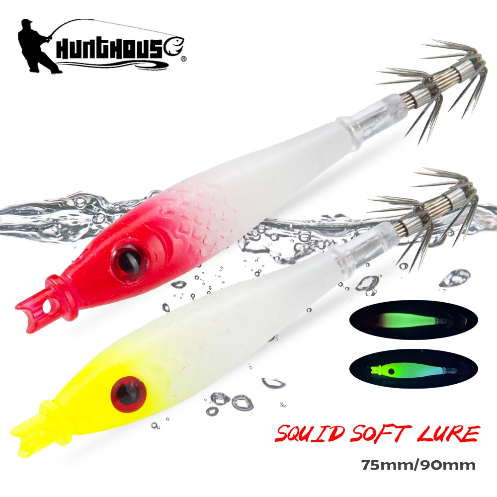 

Hunthouse Software Squid Jig Fishing Lure 75mm/90mm 3.5g/6.7g Sinking EGI Soft Bait For Octopus Calamar Cuttlefish Fish Tackle