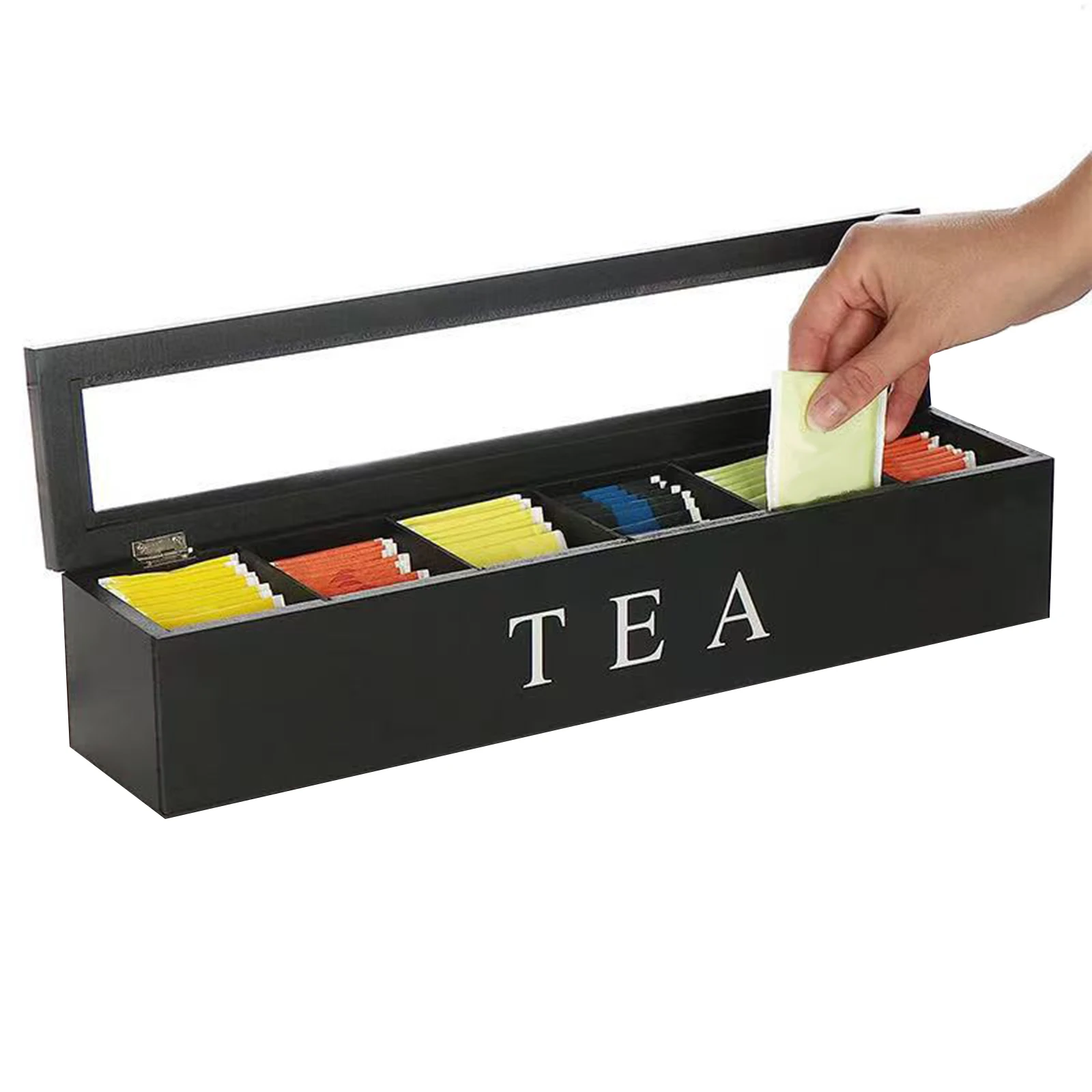 Boîte à thé en bois avec 6 compartiments, 1 pièce, support de rangement pour sachets de café et de thé, pour la maison, le salon, organisateur d'armoires