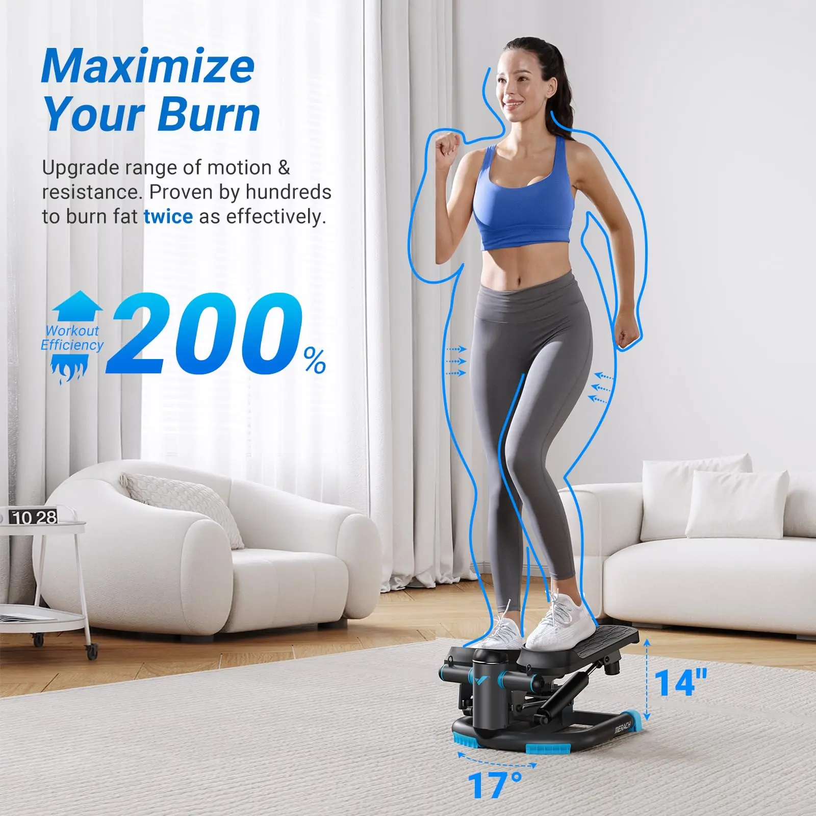 Merach stepper upgrade dupla ação stepper 330lbs capacidade equipamento de exercício com faixas de resistência para casa ou ginásio treino corporal