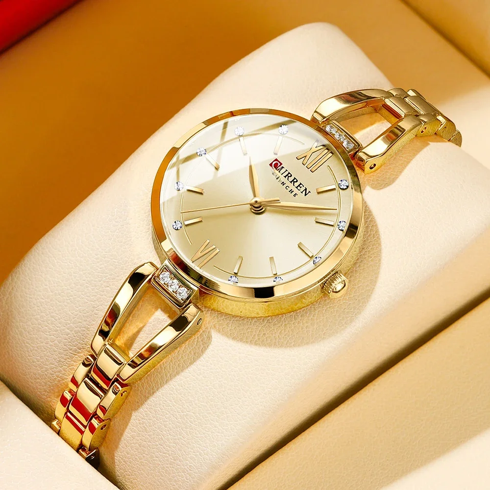 CURREN Damenuhren, elegant, modisch, originelle Quarzuhr für Damen, wasserdicht, Edelstahl, schlicht, luxuriös, für den täglichen Gebrauch