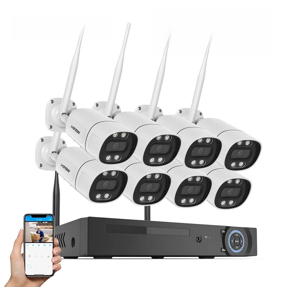 H.view 8CH 3MP 5MP Draadloze 2.4GHz Wifi Camera Beveiligingssysteem CCTV Camera Videobewakingskit NVR Buiten Tweeweg Audio - afbeelding 2
