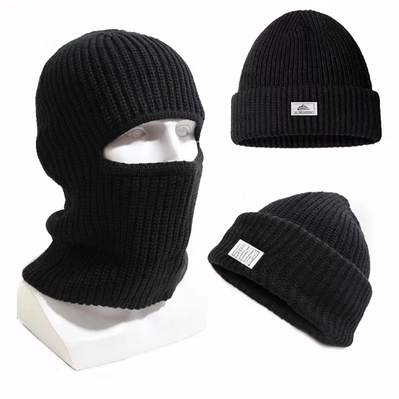 AliExpress NONE Knitted Hat Winter Cotton Thickened Cold Outdoor Cycling Warm Cap Mask 2 in 1 Full Face Protection Cap Earmuffs Balaclava Hat