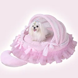 Fluffy Winter Warm Cozy Dog Cat Pet Cradle Bed Sofa with Fleece Plush Fuzzy Velvet Puppy Kitten Princess Luxury Items Pink