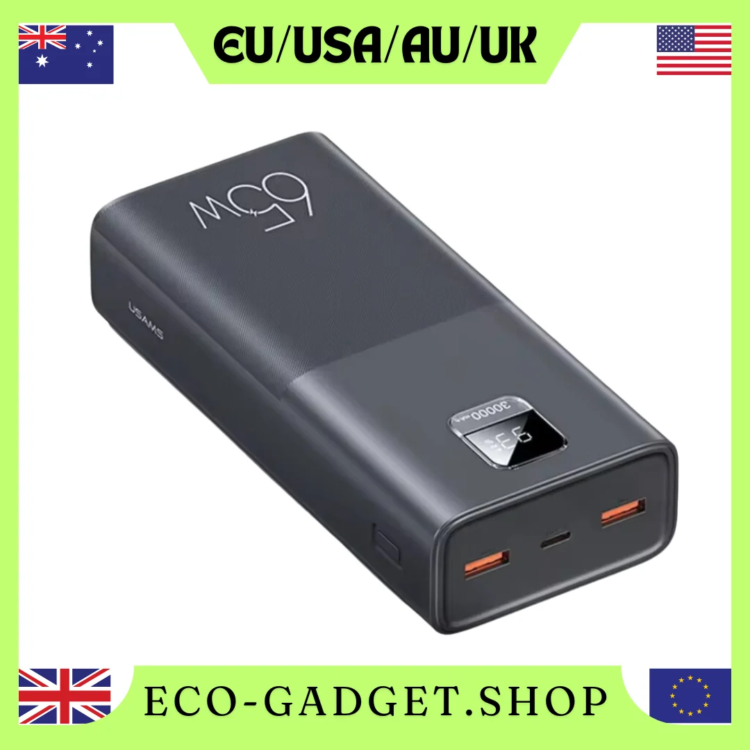 

USAMS 65W Power Bank 30000mAh PD Quick Charge SCP FCP Powerbank Portable External Battery Charger For Phone Laptop Tablet Mac