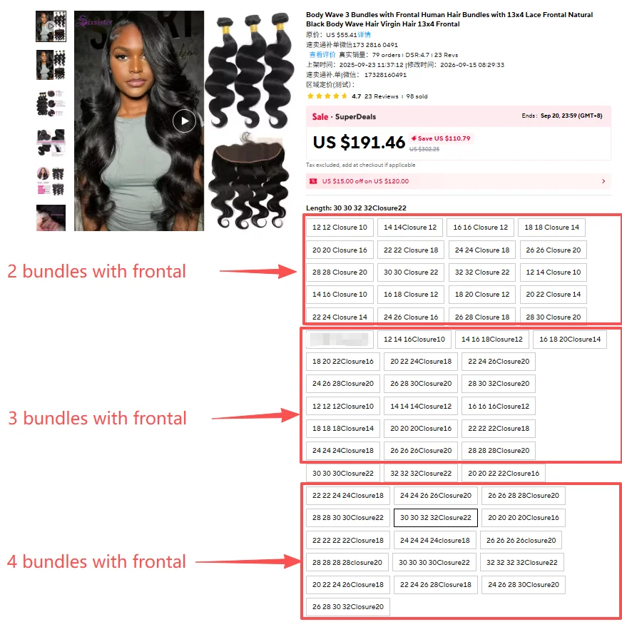 Körperwelle, 3 Bundles mit Frontal, Echthaar-Bündel mit 13 x 4 Spitzen-Frontal, natürliches schwarzes, gewelltes Haar, reines Haar, 13 x 4 Frontal – Detail 1