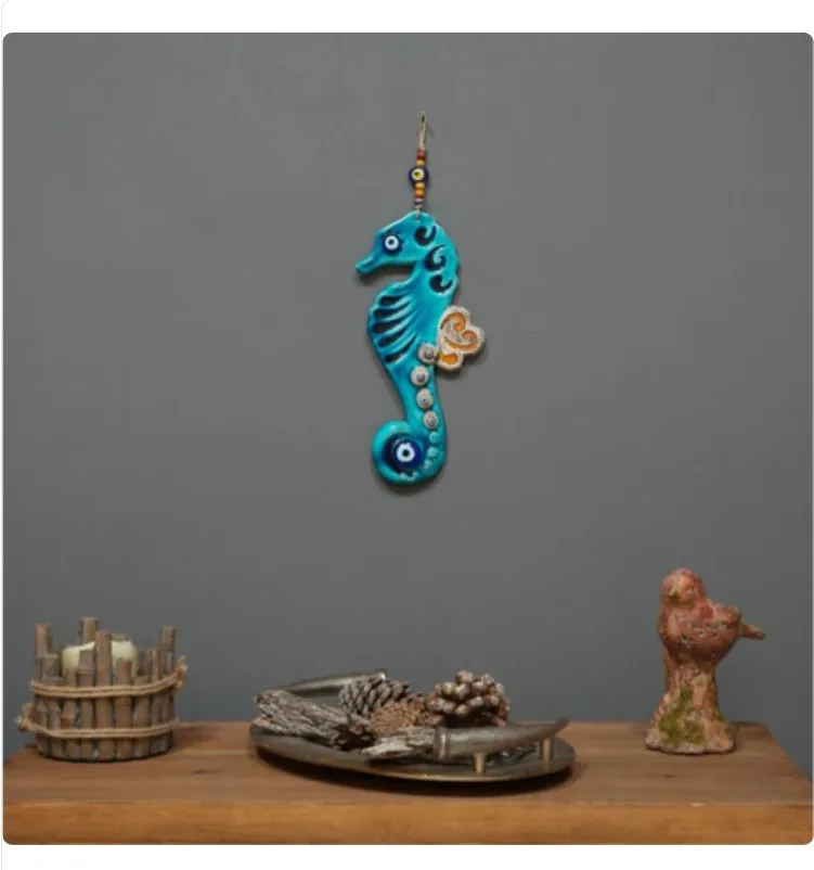 Handmade Sea Horse Evil Eye Beads Ceramic Wall Ornament Decorative Wall Ornament Wall Ornament Door Ornament Evil Eye Beads Gift