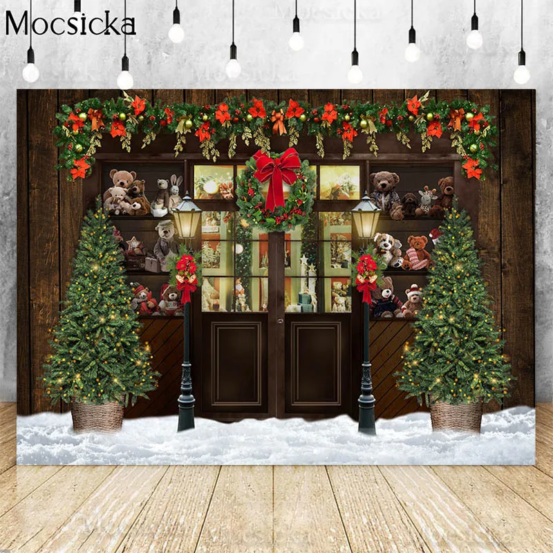 Christmas Toy Store Backdrops For Photography Doll Street Light Decor Winter Xmas Background Kids Family Portrait Photo Studio