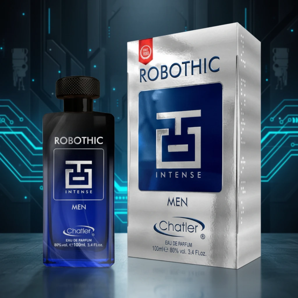 Robothic Intense Men 100ml - Chatler. Parfum pour homme, eau de parfum aromatique boisée avec des notes de lavande, de citron et de vanille douce.