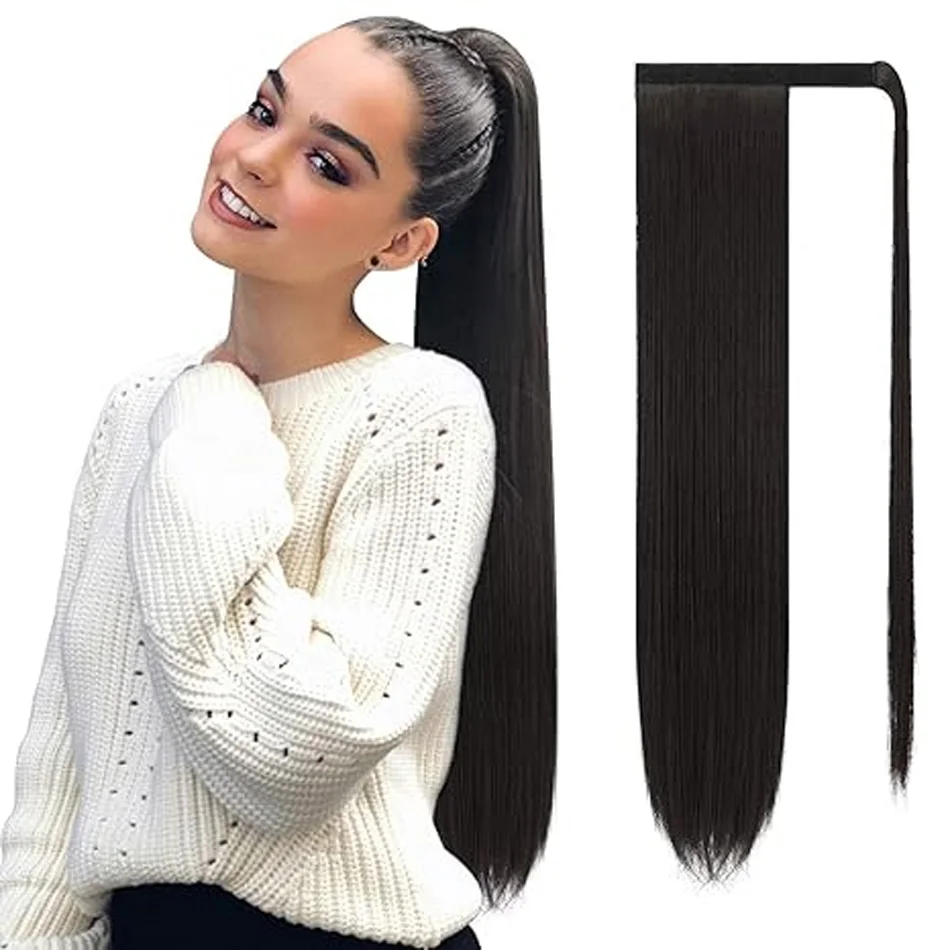 Straight Human Hair Ponytail Wrap Around Remy Human Hair Ponytails For Women Brazilian Straight Hair Natural Color 8-32 Inch