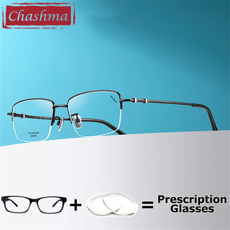 

Chashma Prescription Glasses Men Pure Titanium Half Rim Eyeglasses Frames Optical Lenses with Recipe Eyewear Reading Spectacles
