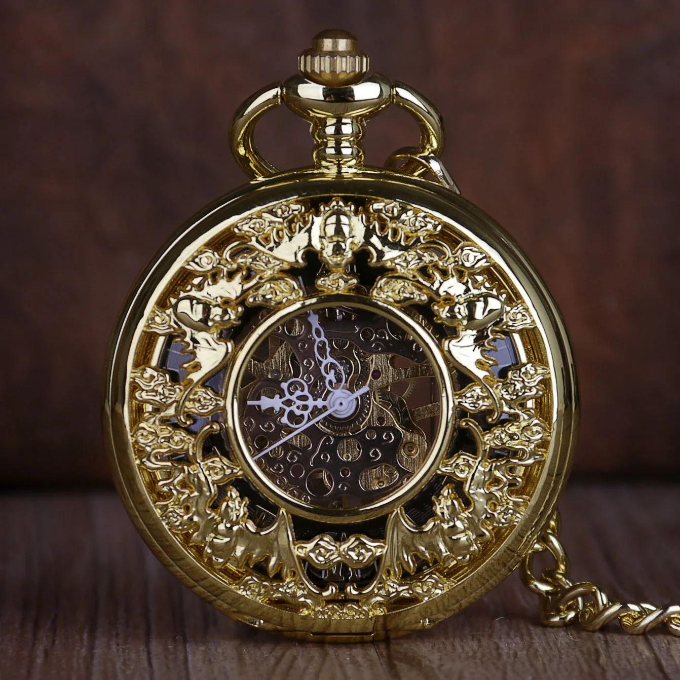 Gold Fashion Luxury Vintage Mechanical Pocket Watch Personalised Hollow Skeleton Antique Hand Wind Fob Watch For Men Women