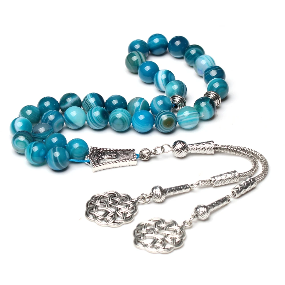 Professionale Tasbih fabbrica naturale blu agata pietra musulmana preghiera perline uomini Misbaha braccialetto turco tesbih islamico rosario