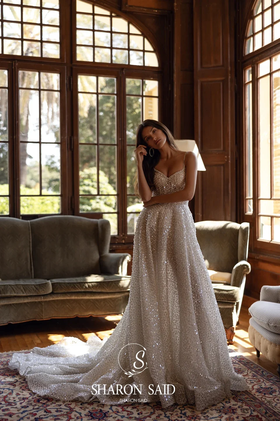 Sharon Said Exquise Sweetheart Kristallen Tule Trouwjurk 2025, Luxe A-lijn Parel Mouwloze Bruidsjurken SW420 Aangepast