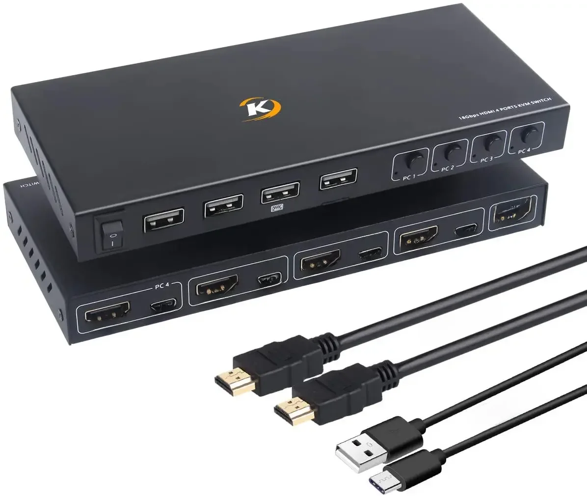4 Ports HDMI KVM Switcher 4 IN 1 Out HDMI USB Switch Splitter for Sharing Monitor Keyboard Mouse Adaptive EDID/HDCP Decryption