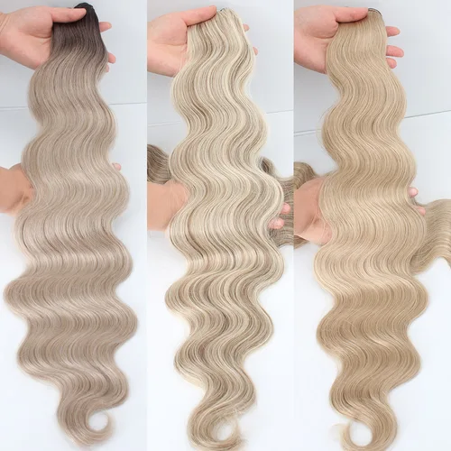 Mechones de cabello ondulado colorido de 30 pulgadas, extensiones de cabello sintético Natural Rubio Piano 613, cola de caballo gruesa ombré, cabello profundo suelto