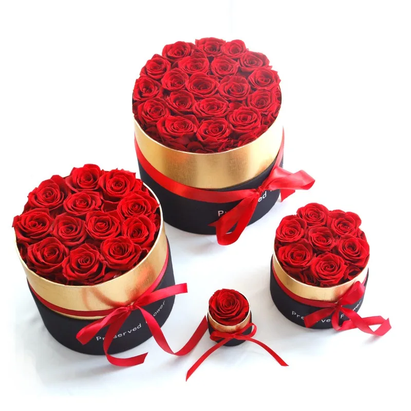 Preserved Red Rose Flower Box Multiple Size Valentine's Day Anniversary Romantic Gift Long-Lasting Decorative Floral Arrangement