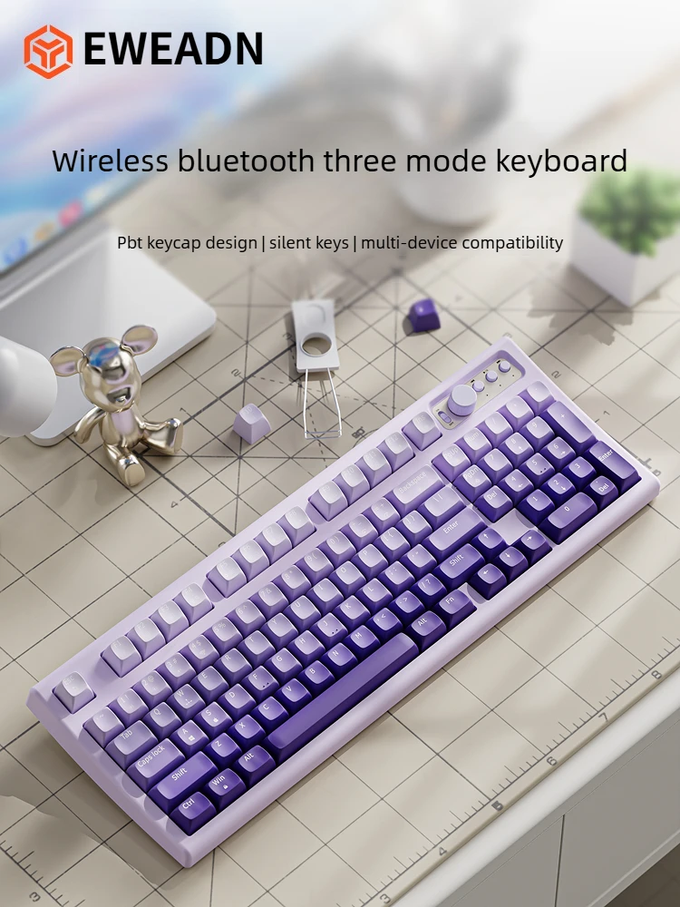 EWEADN V97PRO Wireless Keyboard Cute Creamy Silent Gaming Keyboard Bluetooth 2.4G RGB Backlit Rechargeable Hot Swap for PC Gamer