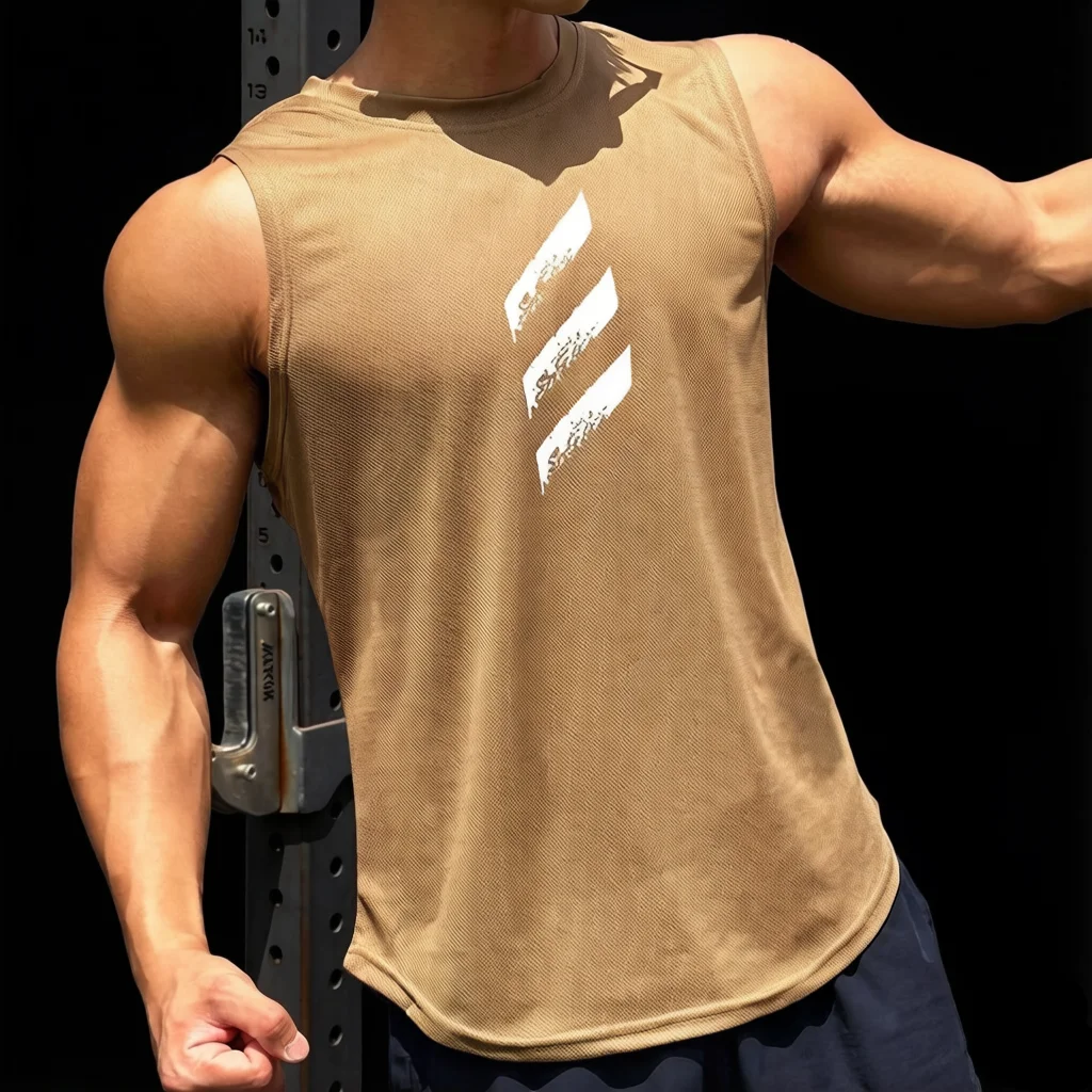Summer New Trend Men's Pullover Round Neck Mesh Sports Fitness Top Sleeveless Vest Speed Dry