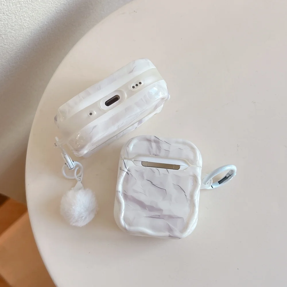 

Creative marble pattern headphone protective case for AirPods 2 3 4 Pro 2 3 fashion simple shockproof protective case with charm