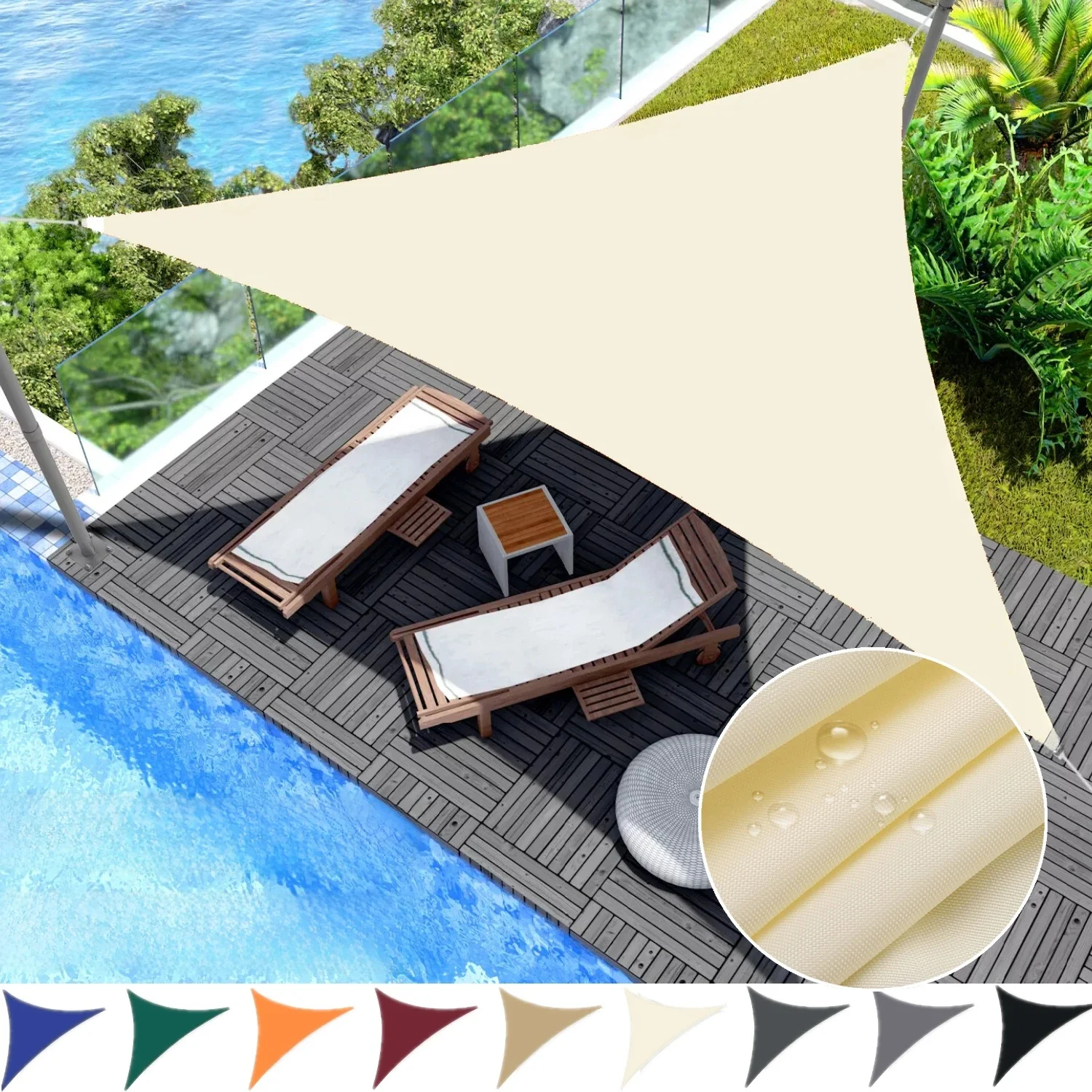2x2x2m/3x3x3m Driehoek Zonnescherm Zeil Zwembad Patio Dek Luifel Luifel voor Outdoor Achtertuin Tuin Camping UV Blok Zonnescherm Doek - afbeelding 2