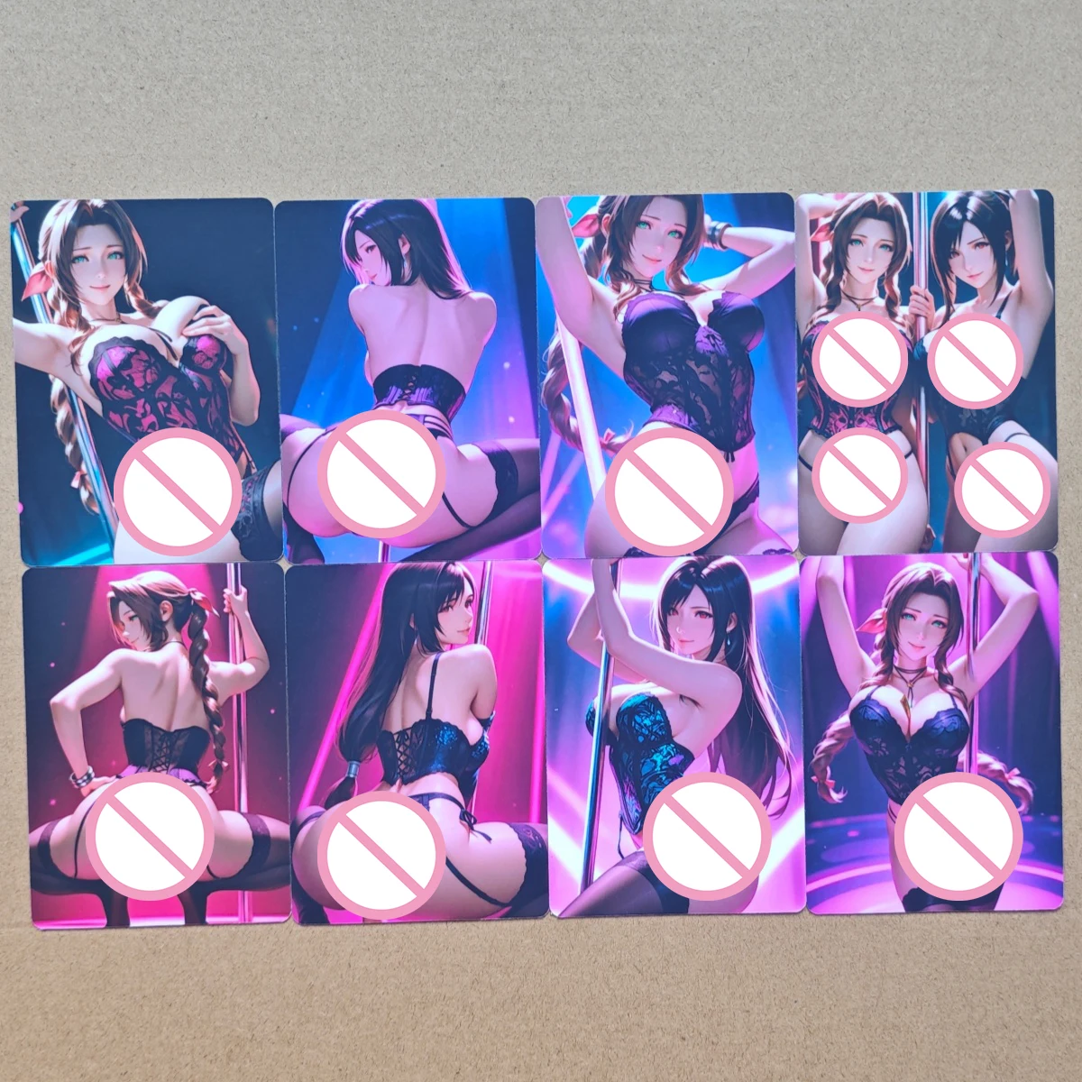 مزدوجة الوجهين 8 قطعة/المجموعة بطاقات مثيرة FF7 Tifa Aerith لعبة لتقوم بها بنفسك بطاقات PTCG لعب الفتيات الجميلات جمع بطاقة 18 + #1