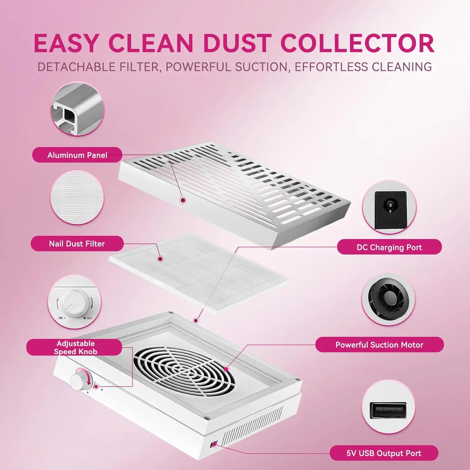 Makartt Rechargeable Nail Dust Collector - Machine Ultra Thin Nail Vacuum Dust Collector for Acrylic Nails Drills Portable SYMPH - Image 4