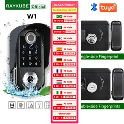 RAYKUBE W1 Tuya cerradura inteligente con huella dactilar de un solo lado/doble lado IPX6 cerradura electrónica Digital impermeable para puerta interior y exterior