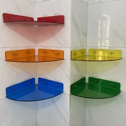 6 Color Corner Transparent Acrylic Shower Shelves, Wall Mounted No Drilling   Bathroom Storage Organizer Storage Rack for Toilet