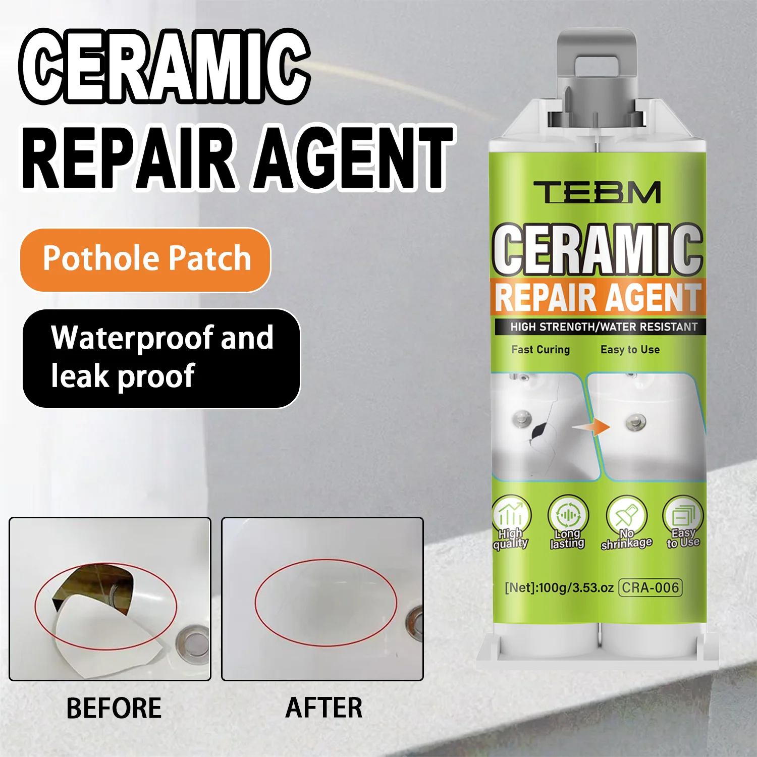 Ceramic Repair Agent - Super Strong Waterproof Leak Sealant for Quick Fixes on Ceramics,Sinks,Bathtubs,Toilets, Vases, Tiles