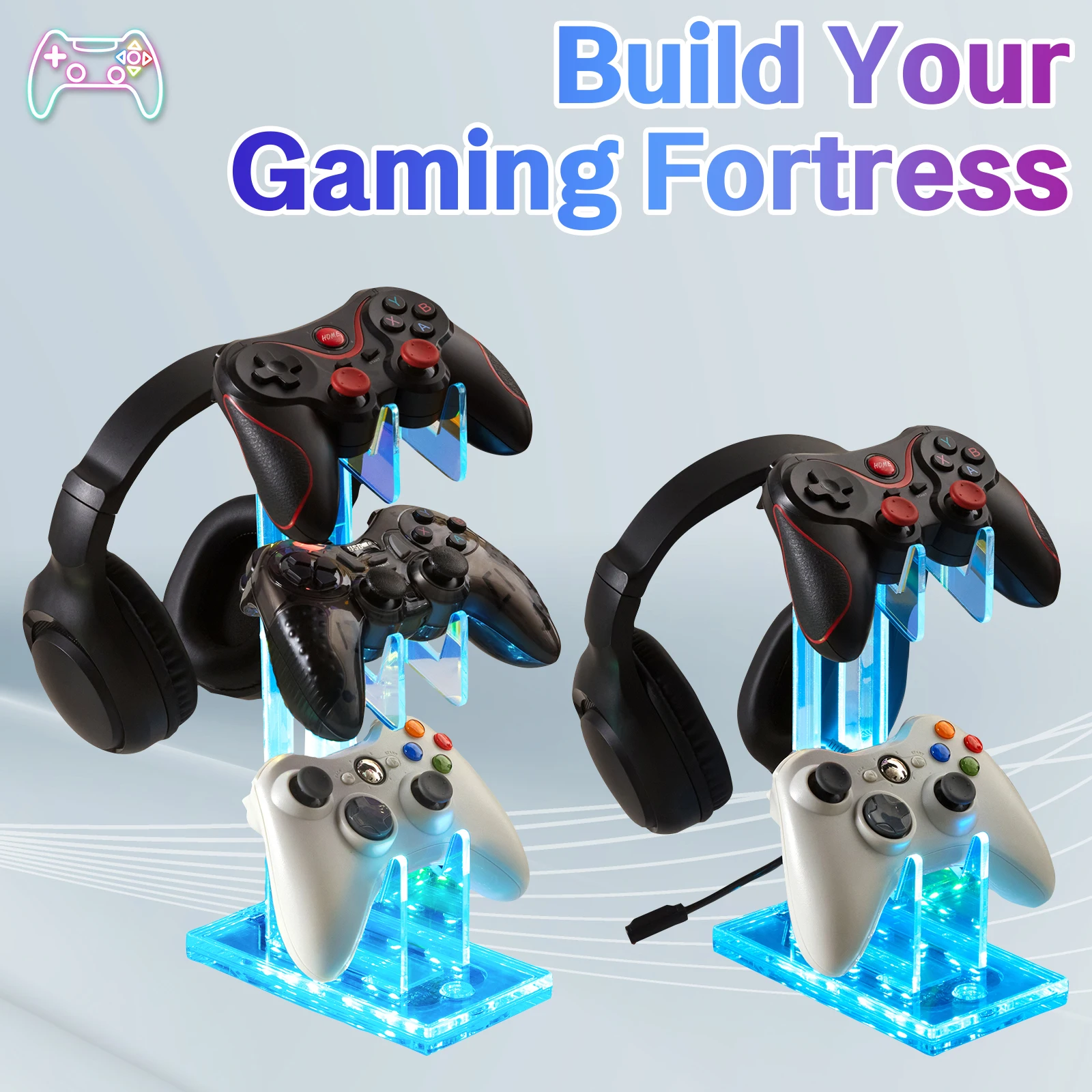 Acrylic Clear Controller Display Stand Compatible with PS5/PS4/Nintendo Switch /Xbox Game Controller Holder Headphone Stand