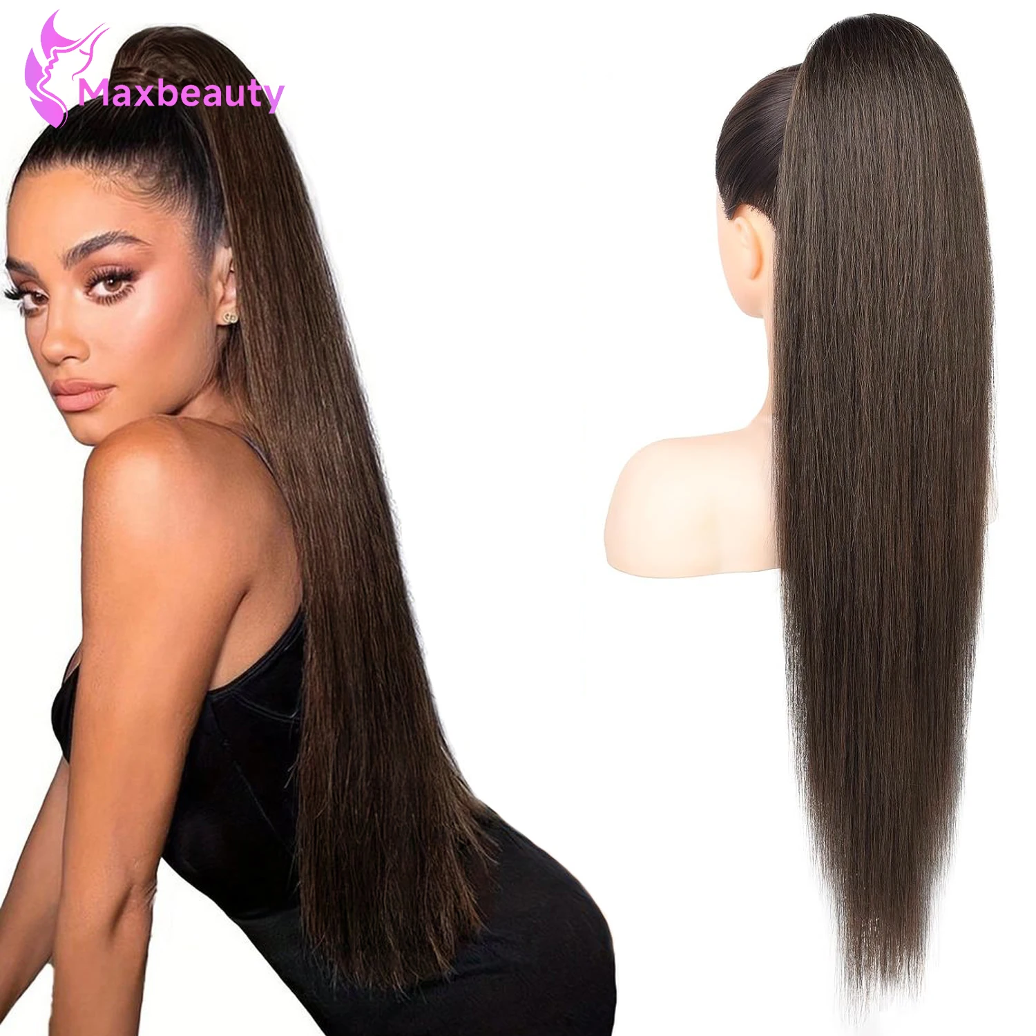 

Темно-коричневые наращивания хвоста, прямой шнурок, наращивание хвоста, длинные прямые заколки для наращивания волос, хвост, человеческие волосы