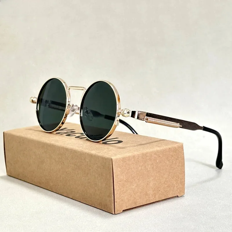 Retro okrągłe punkowe okulary przeciwsłoneczne dla mężczyzn Vintage okulary przeciwsłoneczne w stylu steampunk kobiety modne modne okulary Luxe Gafas De Sol Hombre Zonnebril — zdjęcie 2