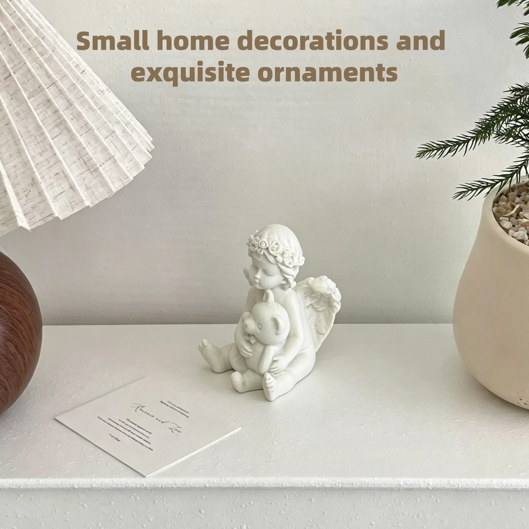 Cute Cherub Angel Figurine with Teddy Bear, White Guardian Angel Statue, Vintage Angel Sculpture for Home Bedroom Decor