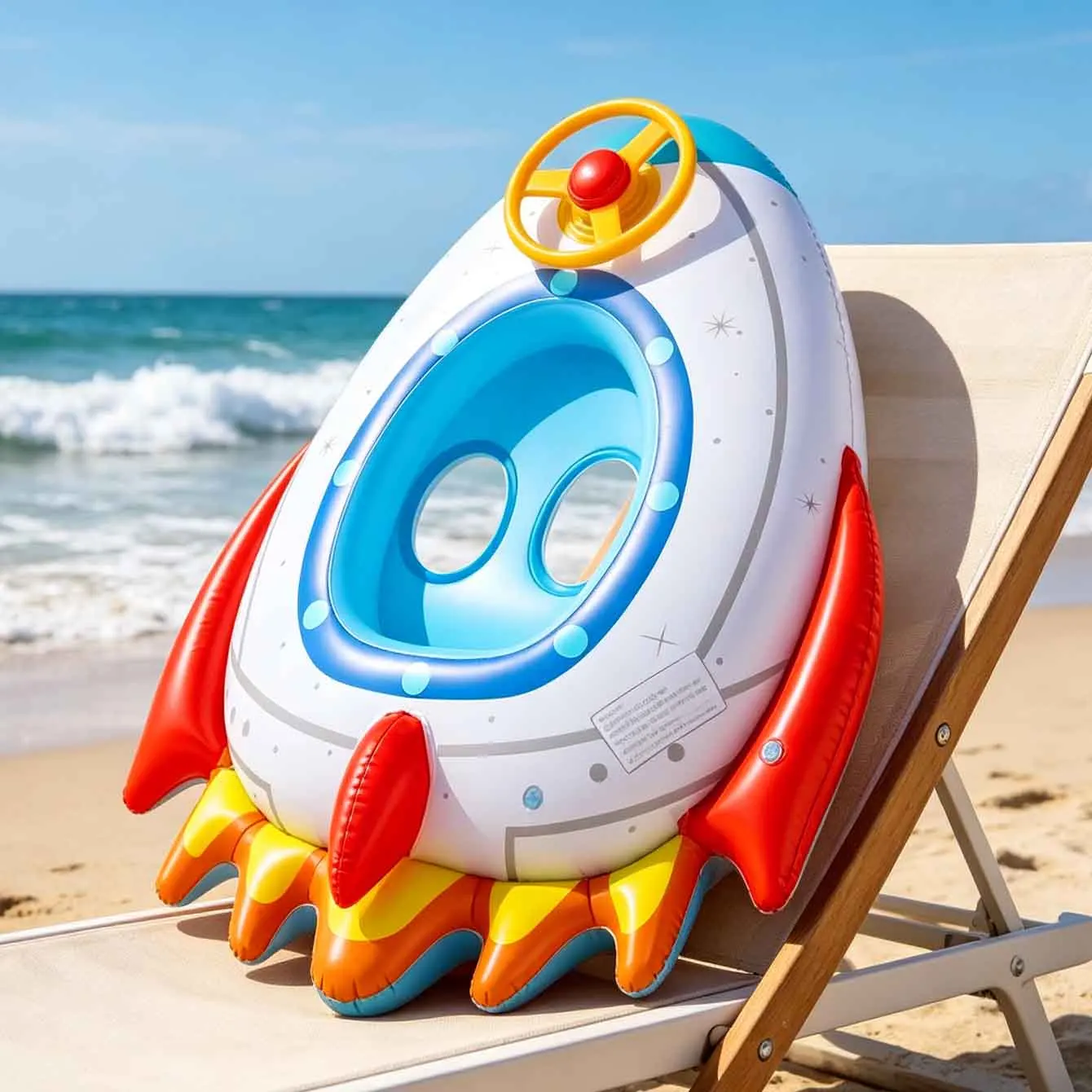 1PC Inflatable Swimming Ring Pool Floats with Seat Steering Wheel Rocket Pattern PVC Water Tube Beach Pool