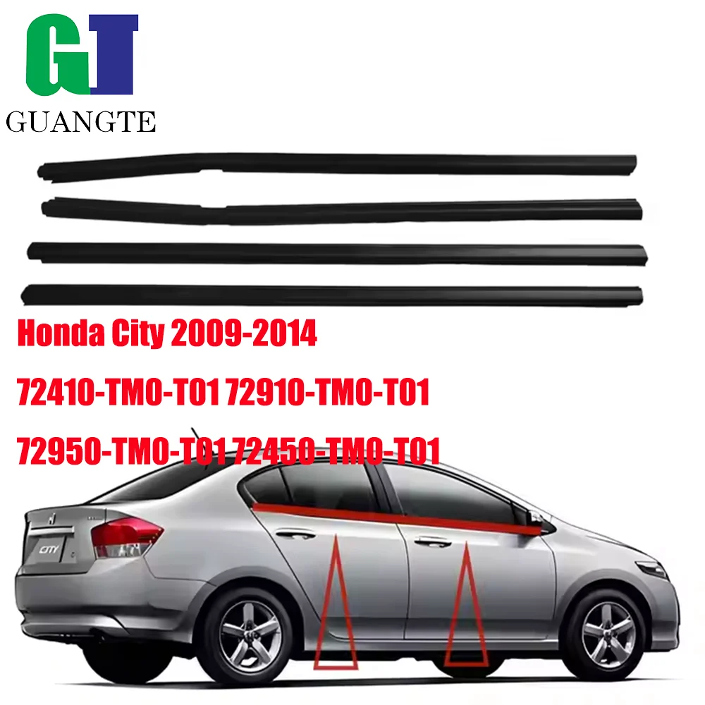 Black Honda City 2009-2014 Car rubber Weatherstrip Glass Window Molding Trim Seal Belt Compatible 72410-TM0-T01 72910-TM0-T01