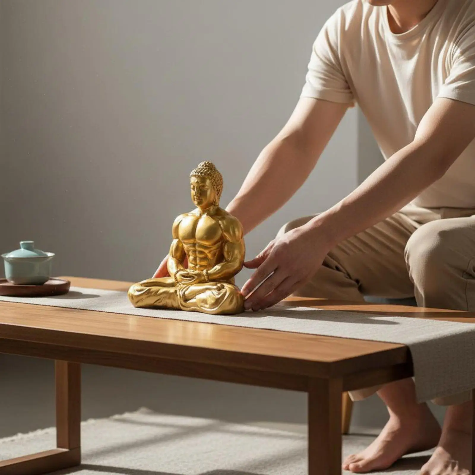 Tranquil Muscle Buddha Resin Buddha Statue - Hand-Polished Desktop Ornament Decor for Fitness & Bodybuilding
