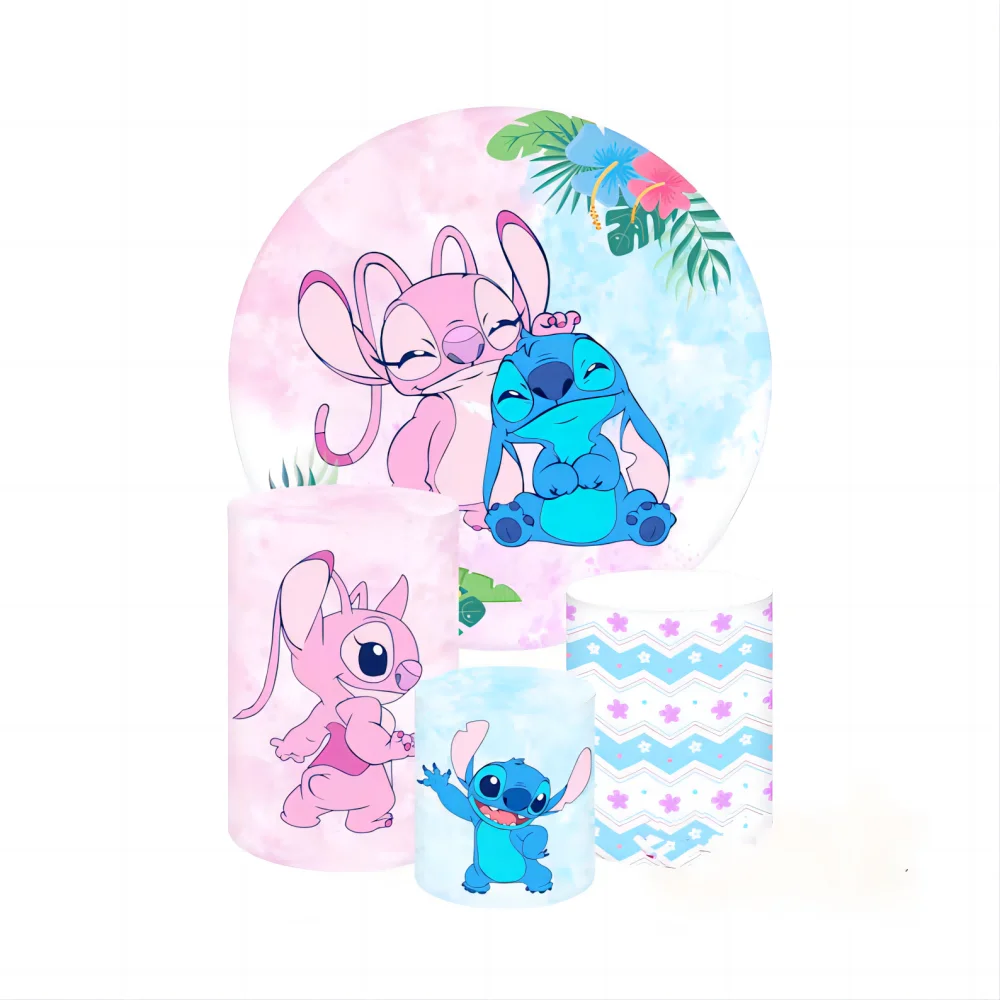 

Lilo & Stitch Round Photography Backgrounds Cartoon Hawaii Hula Dance Kids Birthday Party Backdrops Plinth Covers Photo Studio