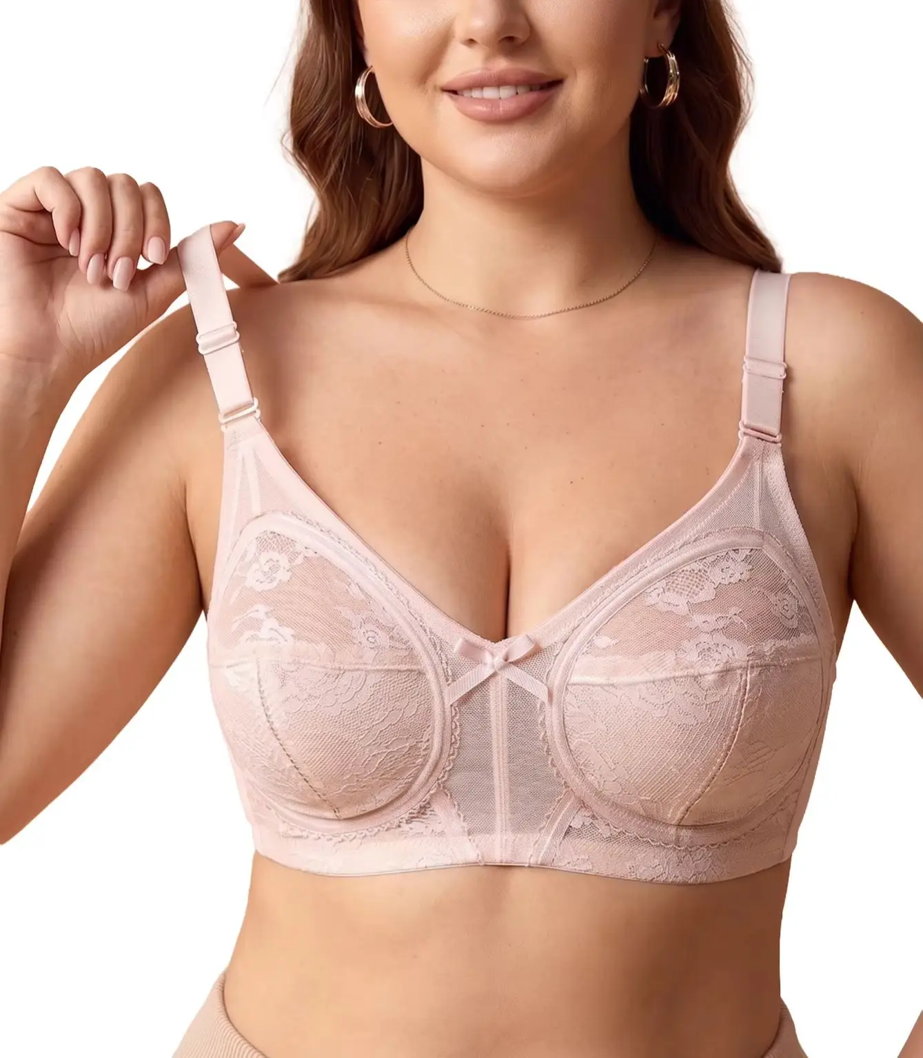Plus Size Lace Women Bra Wireless Unlined Breast Gathering Bralette Wide Straps Comfort Thin Cup Lingerie Bra