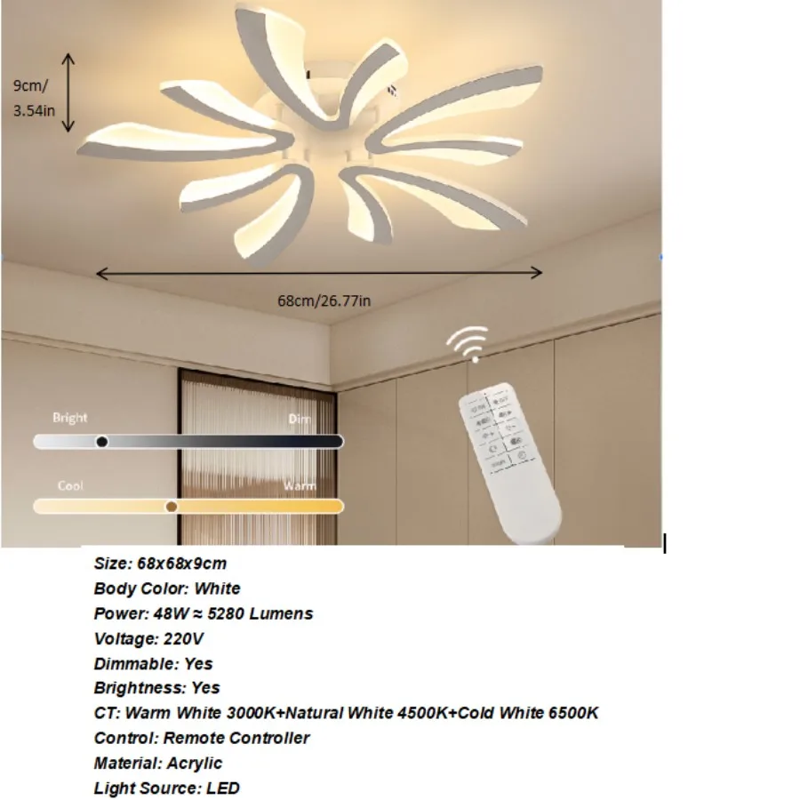Moderne plafondlamp, dimbare LED witte acryl V-vormige inbouw plafondlampen, 3000K/4000K/6500K met afstandsbediening