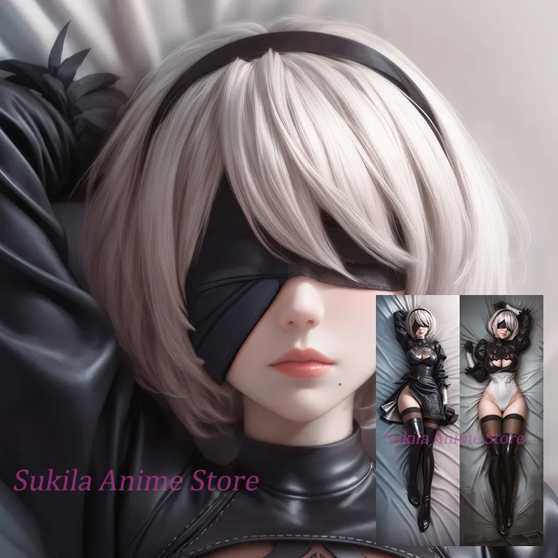 Dakimakura Yorha 2B Anime غطاء وسادة للجسم مطبوع على الوجهين غطاء وسادة بالحجم الطبيعي