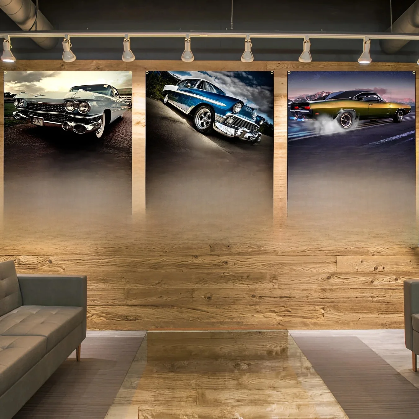 Bannière décorative imprimée en polyester, vieux muscle cars, drapeaux, sensation, 90x150cm, 3x5 pieds