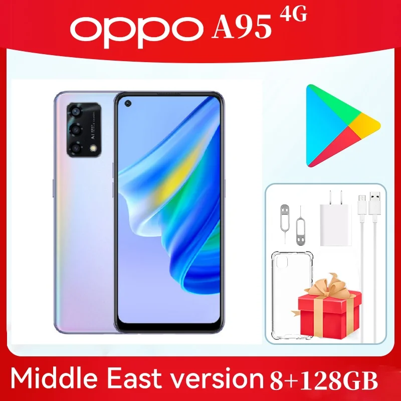 OPPO A95 Dual SIM Glowing Rainbow Silver 8GB RAM 128GB 4G Smartphone Android هواتف ذكية بنظام أندرويد