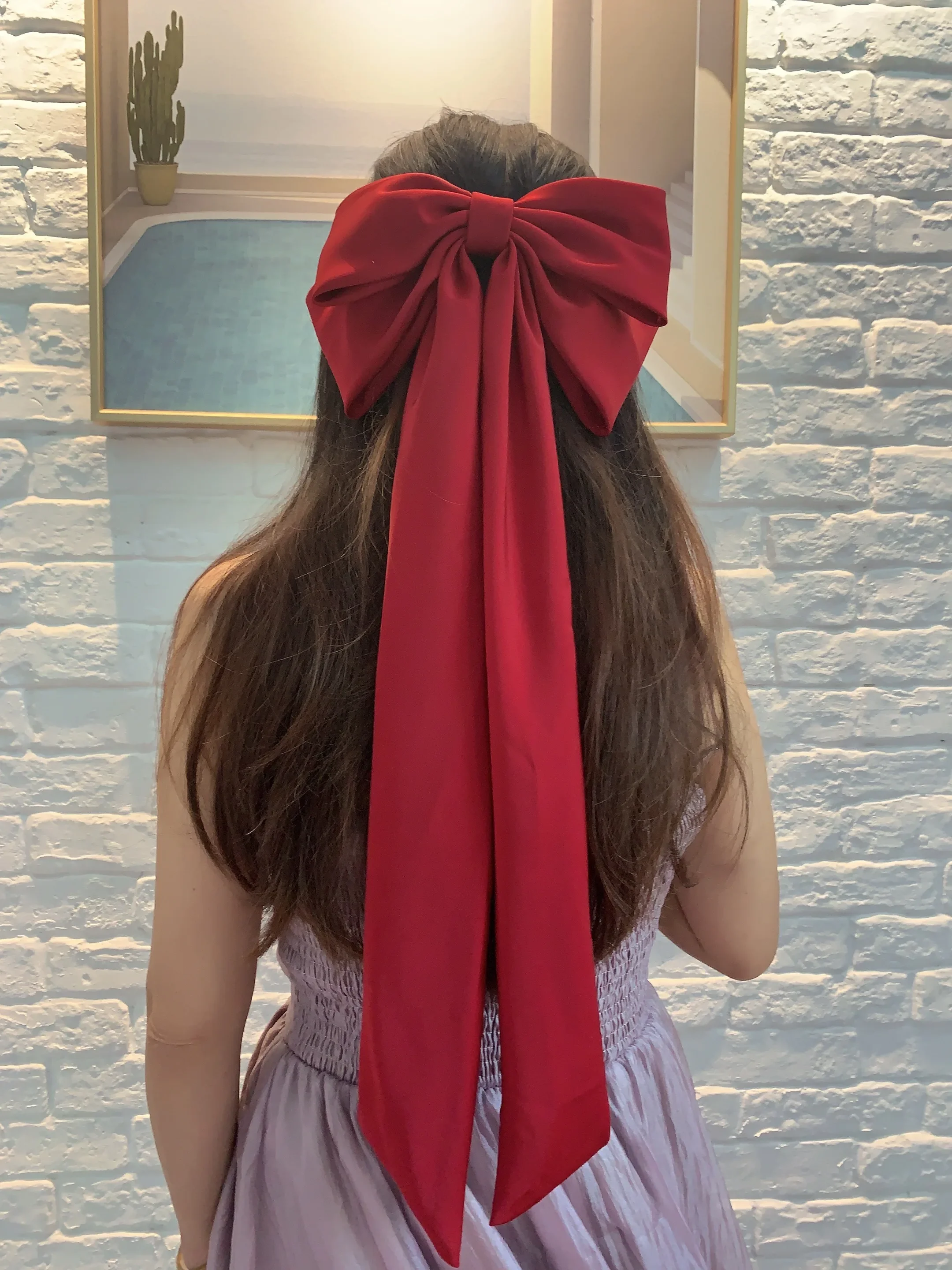 Nowa moda Satynowa spinka do włosów z kokardą Eleganckie spinki do włosów dla dziewczynek w jednolitym kolorze Klips do kucyka Streamer Nakrycia głowy Akcesoria do włosów — zdjęcie 2