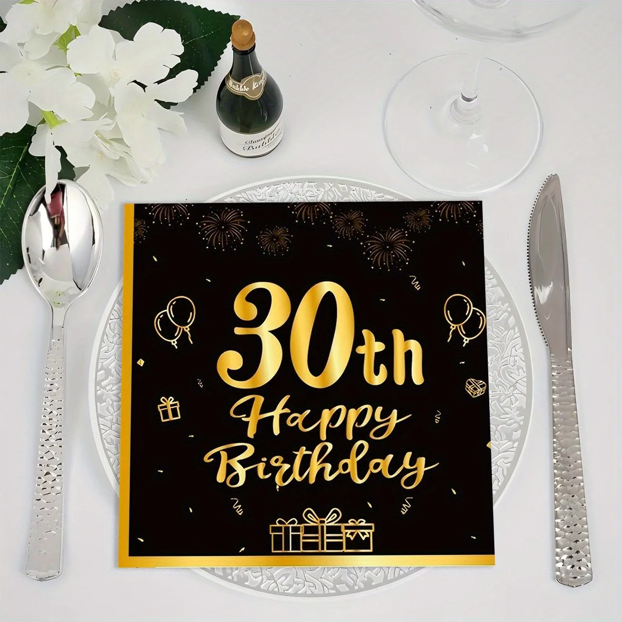 Glücklicher 18., 21., 30., 40., 50., 60. Geburtstag, schwarze und goldene Servietten, 20 Stück, Party-Servietten, 70. Geburtstag Servietten, Alles Gute zum 50. Geburtstag – Detail 6